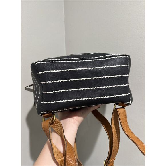 FOSSIL Striped Megan Backpack Purse Bag Hearts Stripes Black White Brown Straps main image 7